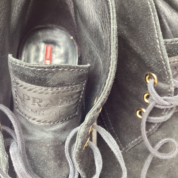 Prada Black Suede Chucker Ankle Boots, Platform Crepe Heel, Size 38.5 EU 7.5 US - Picture 10 of 10